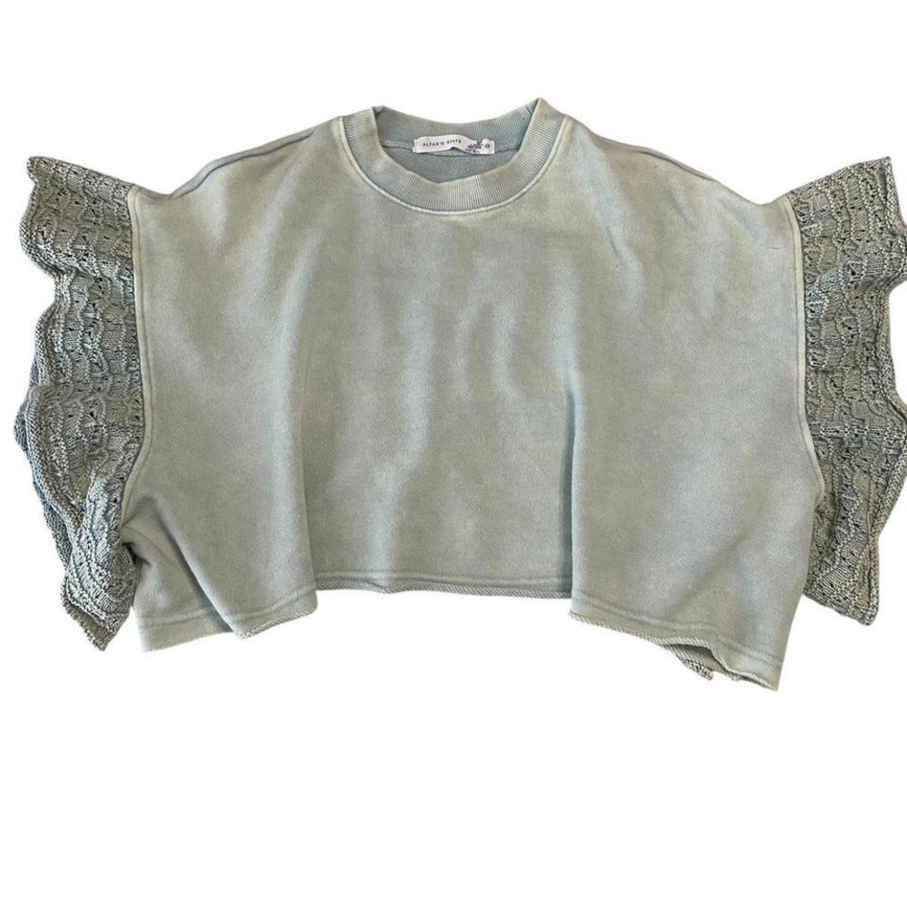 Altar'd State mint cropped sweater with crocheted sleeves XS